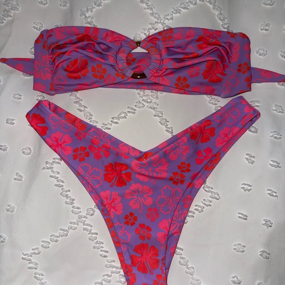 Kulani Kinis Cherry Berry Bikini Set S top M bottoms